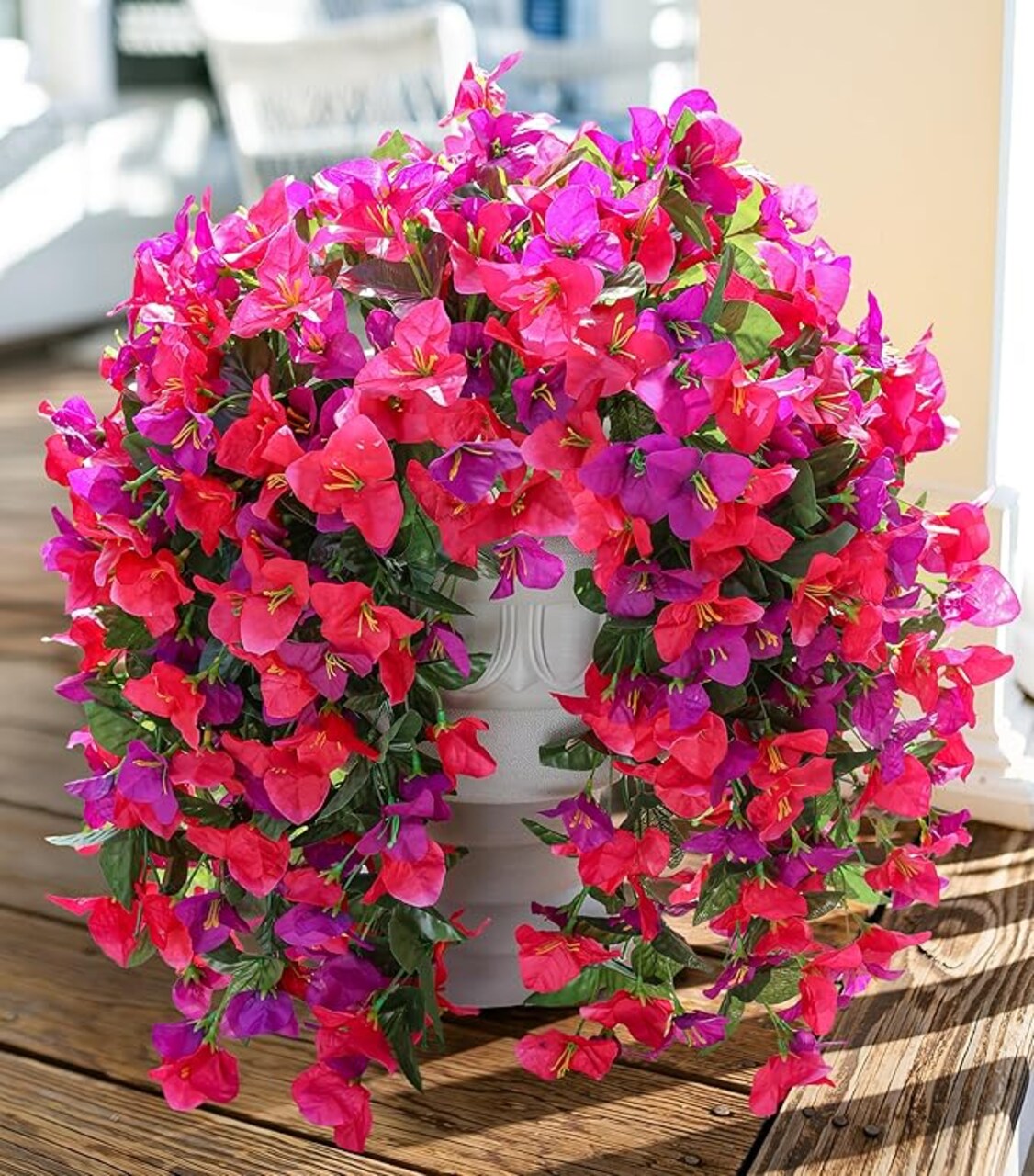 Faux Bougainvillea Artificial Flowers Plants for Outdoors Outside Decoration, 2pcs Fake Flowers Silk Long Trailing Vines UV Resistant Realistic for Front Door Porch Planter Urn Patio Balcony Yard, Mix